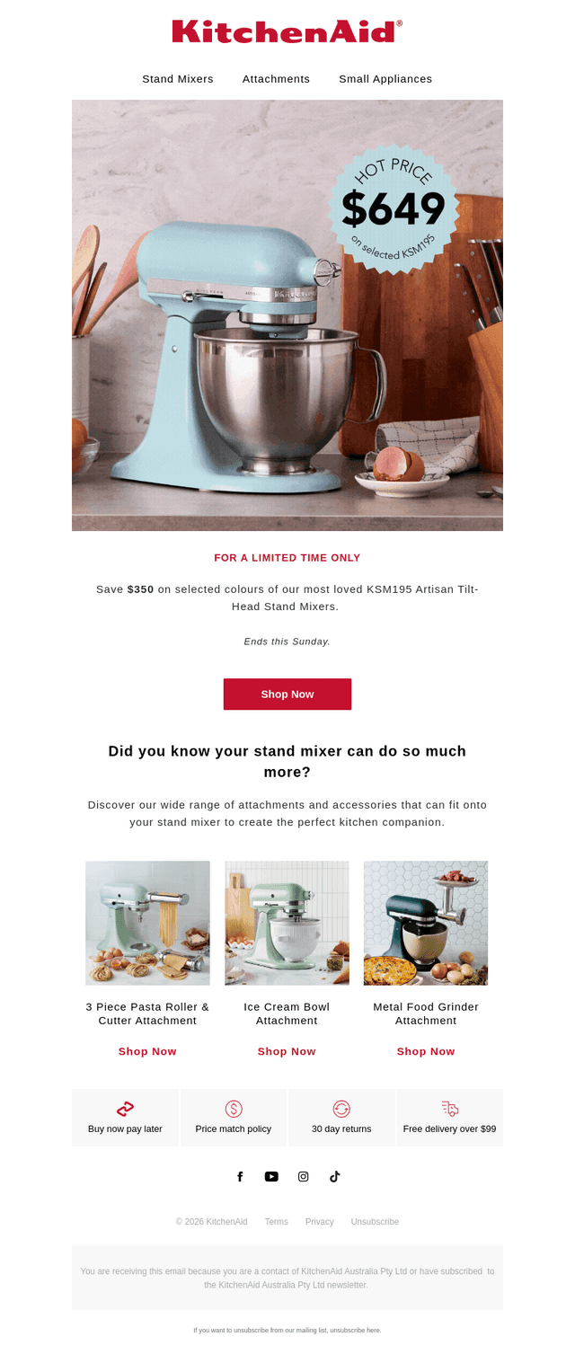 KitchenAid Australia & New Zealand email from Thu, Sep 10, 2026
