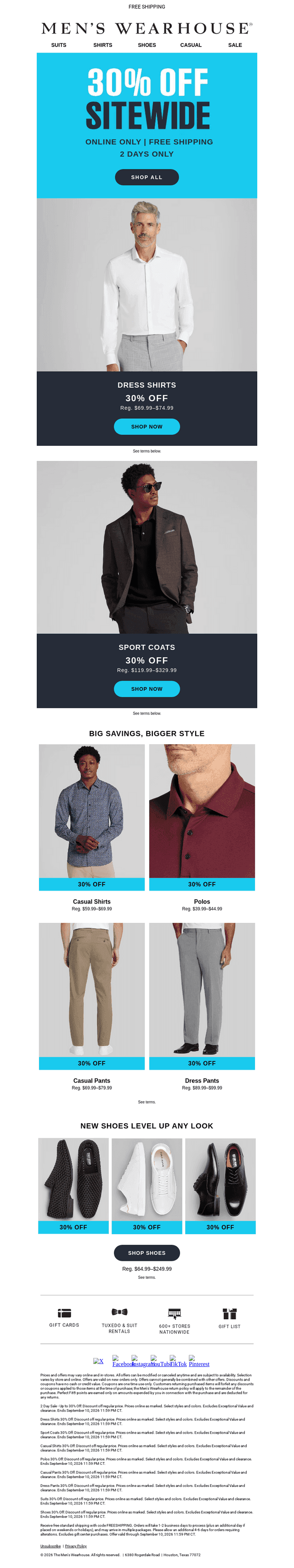 Men's Wearhouse email from Thu, Sep 10, 2026