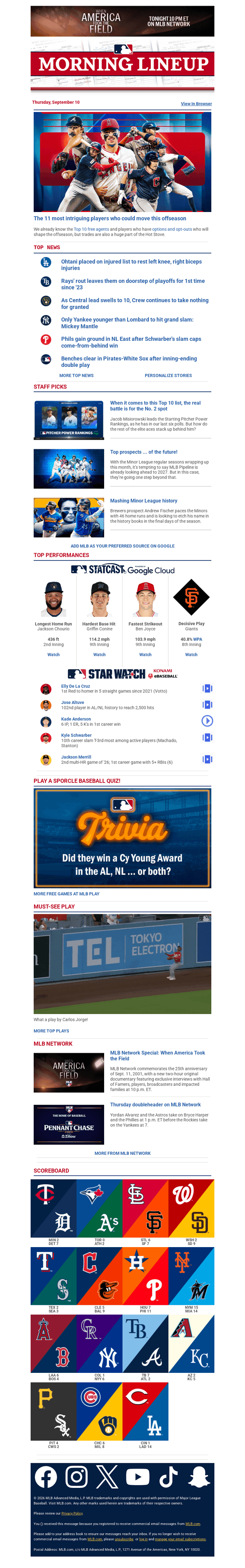 MLB email from Thu, Sep 10, 2026
