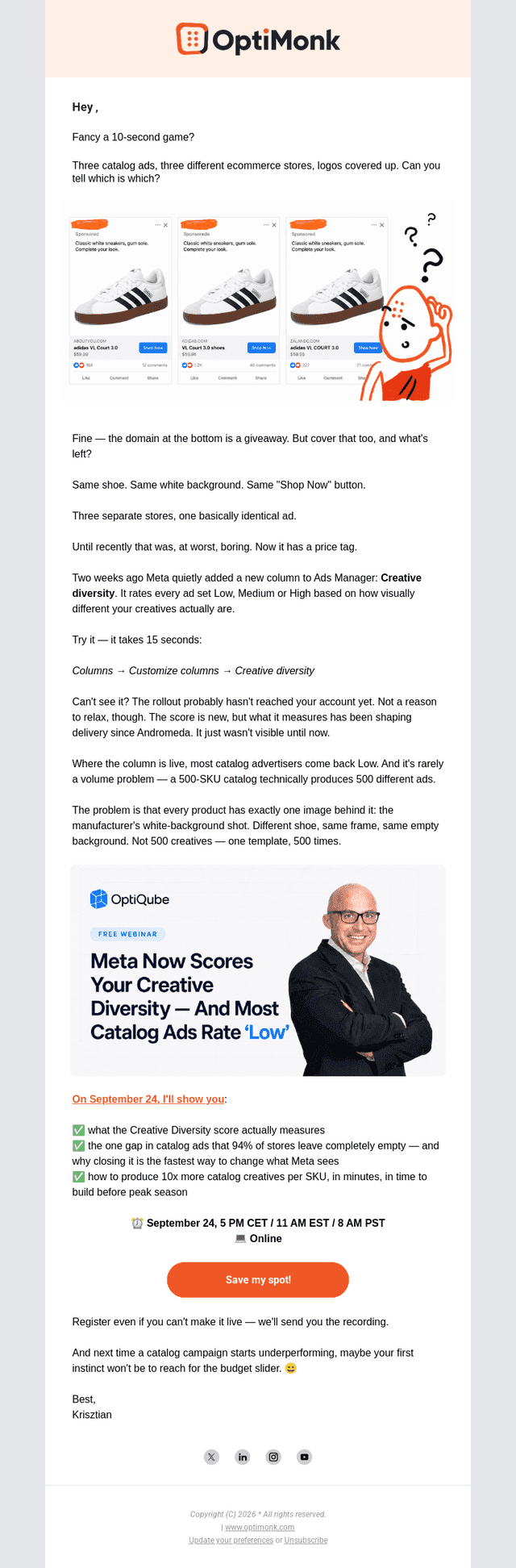 OptiMonk email from Thu, Sep 10, 2026