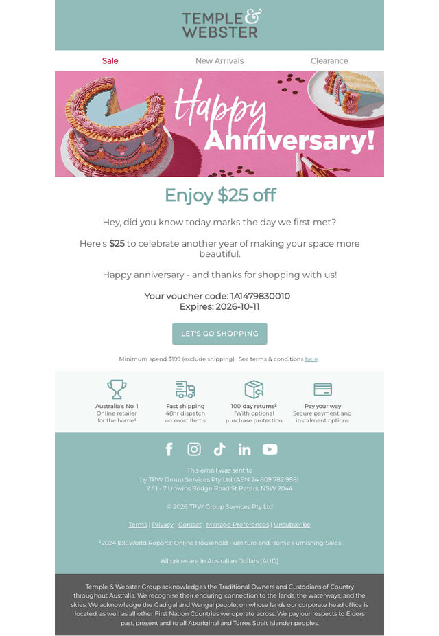 Temple & Webster email from Thu, Sep 10, 2026