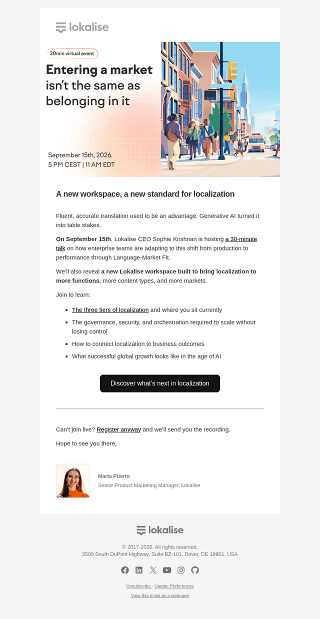 Lokalise email from Fri, Sep 11, 2026