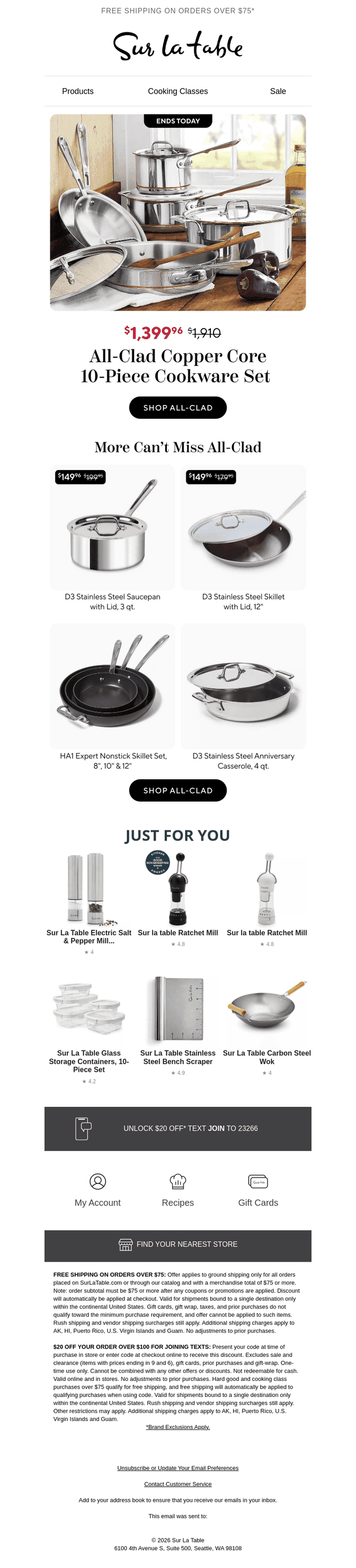 All-Clad up to $500 off ends tonight.