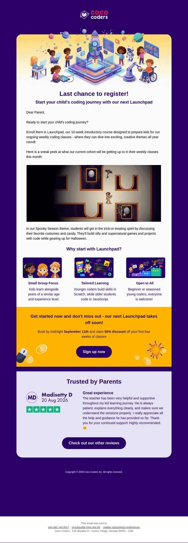 Coco Coders email from Fri, Sep 11, 2026