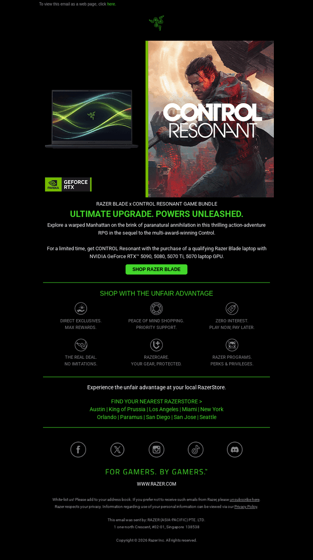 Final Call: Razer Blade x CONTROL Resonant Game Bundle