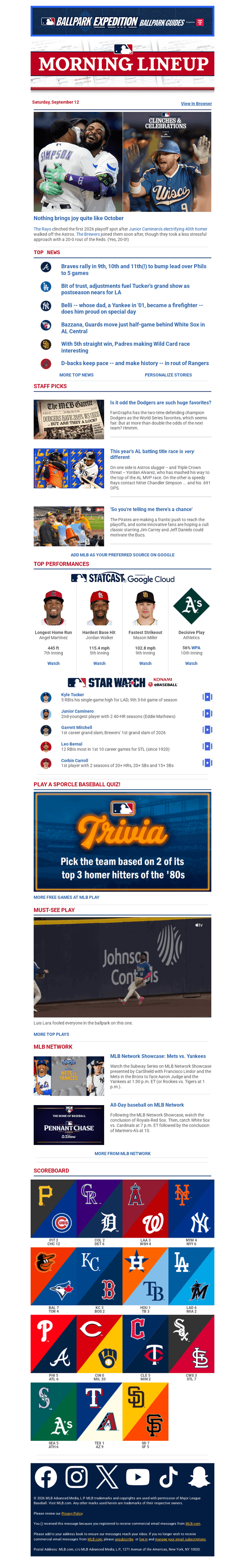 MLB email from Sat, Sep 12, 2026