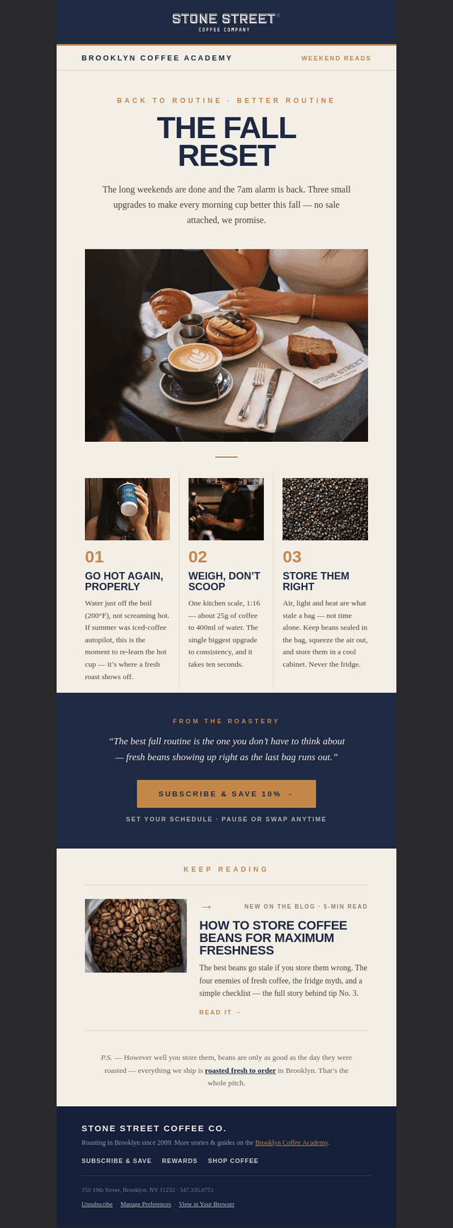 Stone Street Coffee email from Sat, Sep 12, 2026