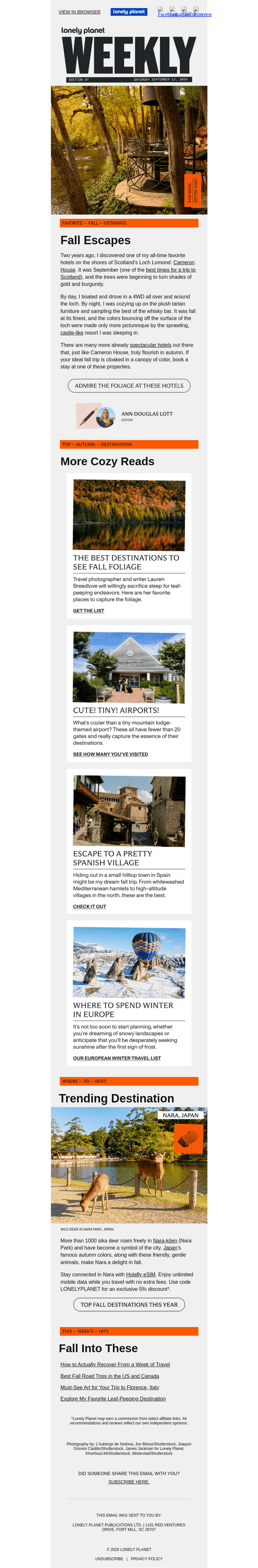Lonely Planet email from Sat, Sep 12, 2026