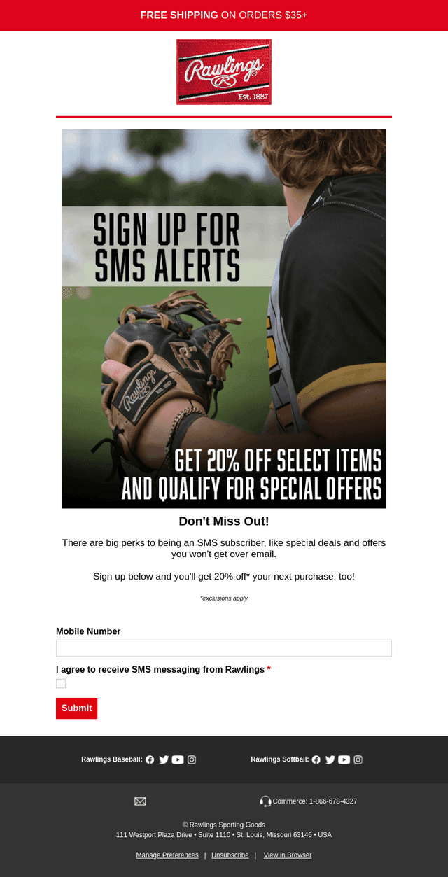 Rawlings Sporting Goods email from Sat, Sep 12, 2026