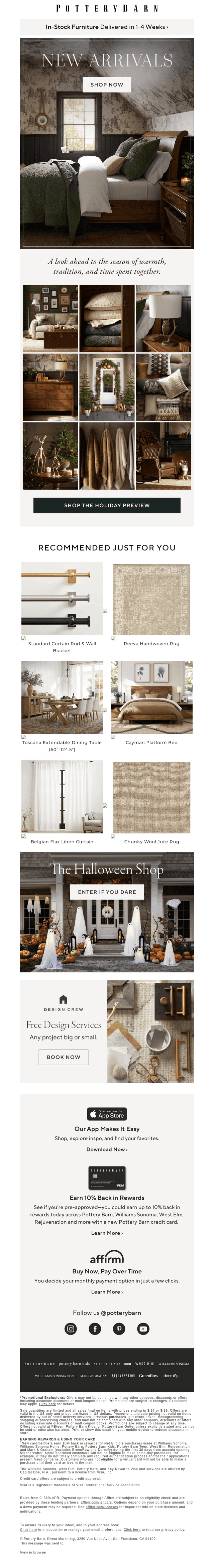 Pottery Barn email from Sun, Sep 13, 2026