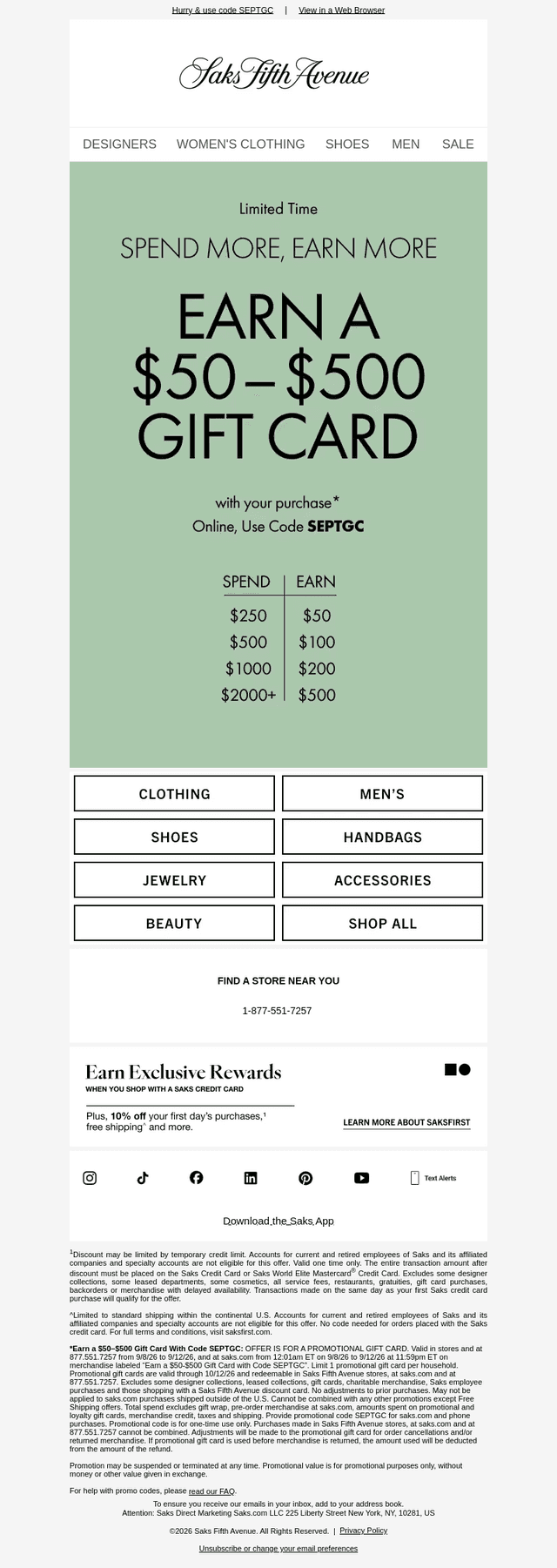 Saks email from Sun, Sep 13, 2026