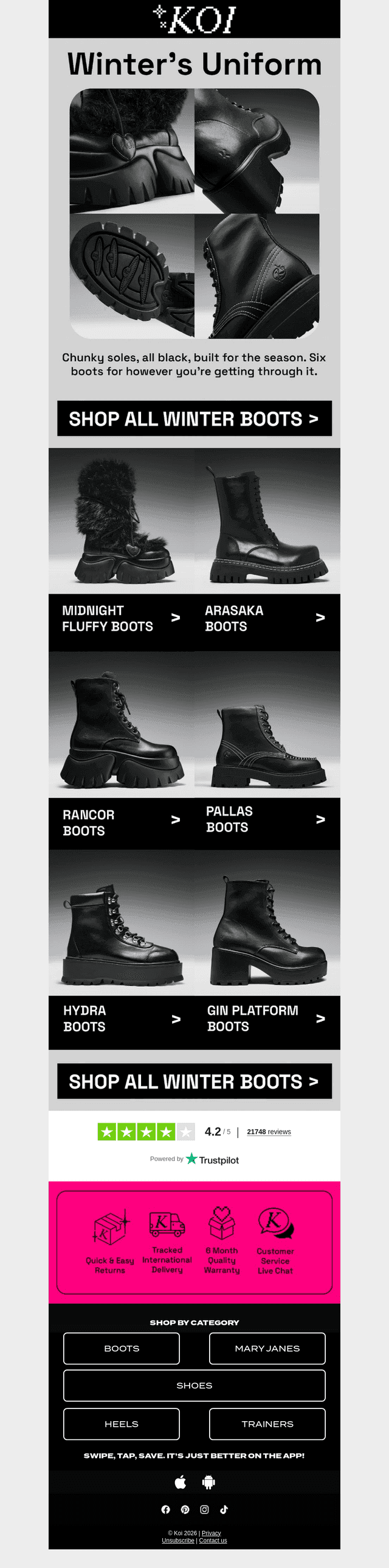 Koi Footwear email from Sun, Sep 13, 2026