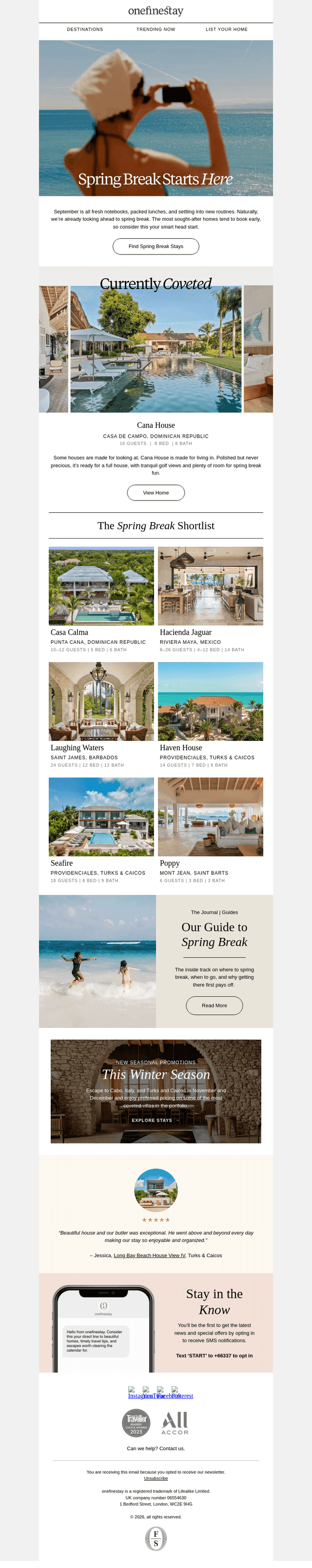 onefinestay email from Sun, Sep 13, 2026