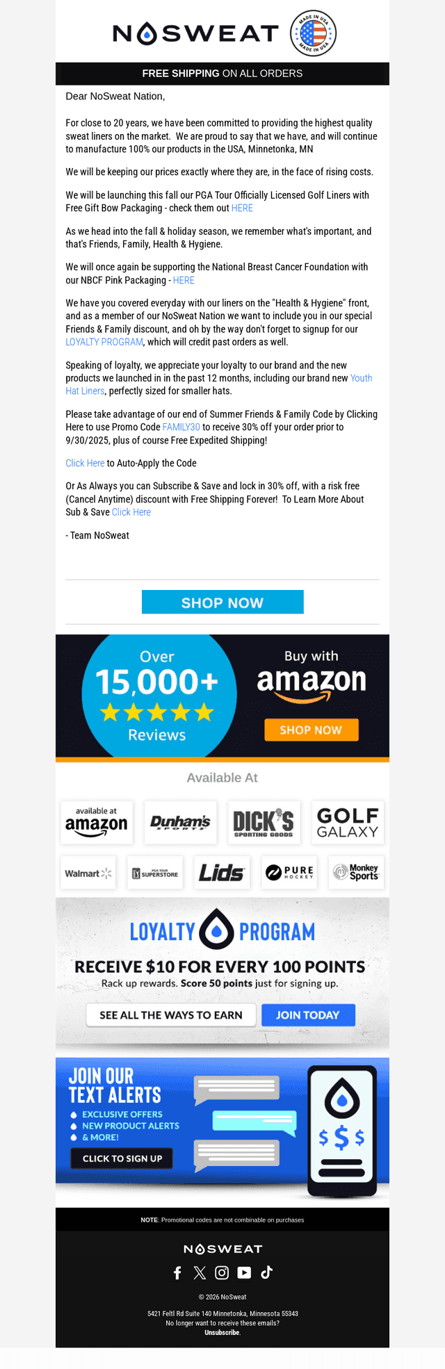 NoSweat email from Sun, Sep 13, 2026