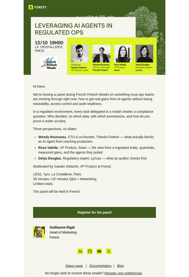 Forest Admin email from Mon, Sep 14, 2026