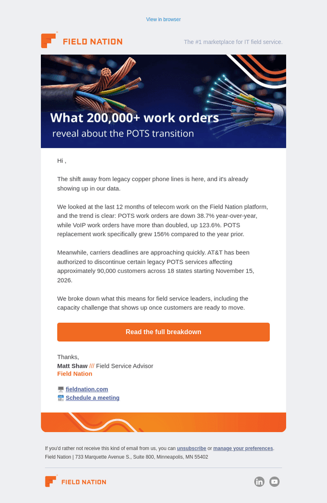 Field Nation email from Mon, Sep 14, 2026