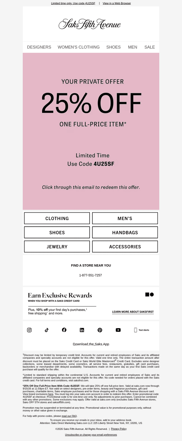 Private offer: 25% off one item