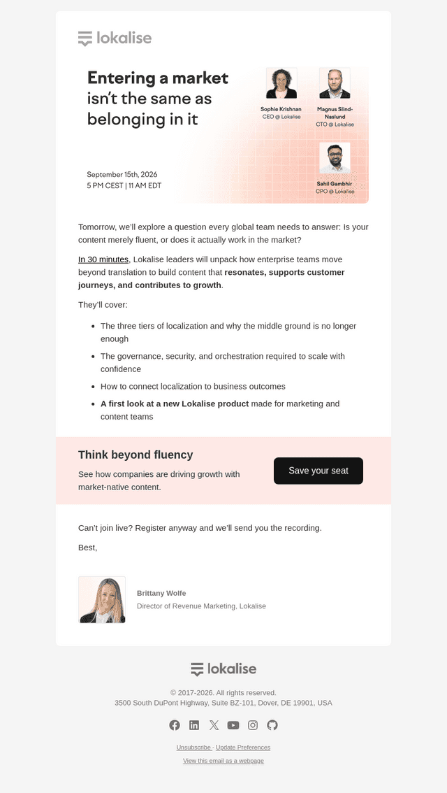 Lokalise email from Mon, Sep 14, 2026