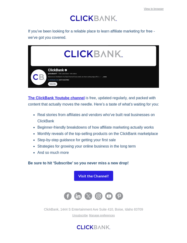 ClickBank email from Mon, Sep 14, 2026