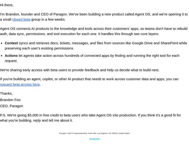 Paragon email from Mon, Sep 14, 2026