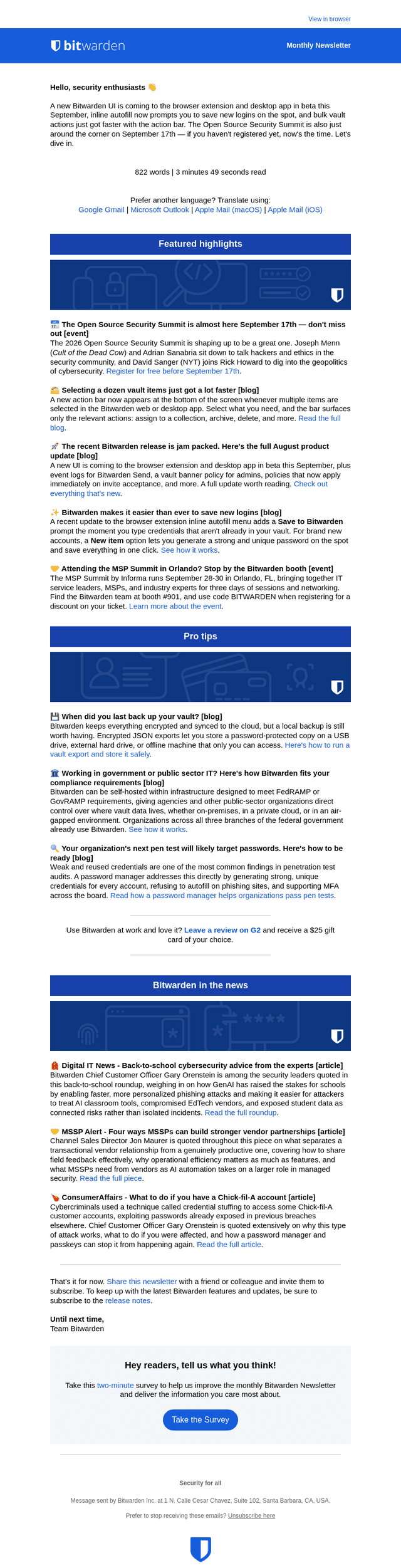 Bitwarden email from Mon, Sep 14, 2026