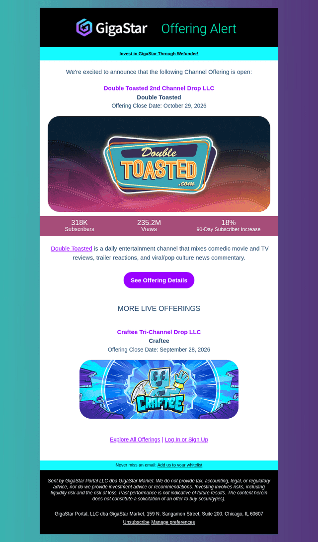 GigaStar email from Mon, Sep 14, 2026
