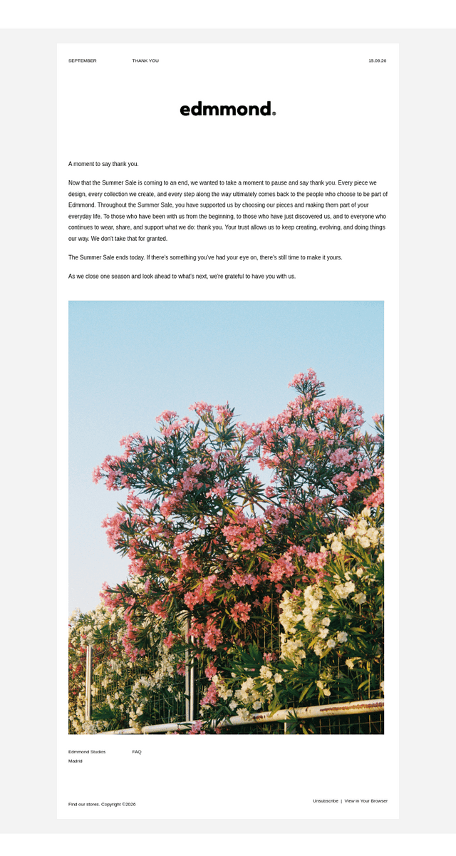 Edmmond Studios email from Tue, Sep 15, 2026