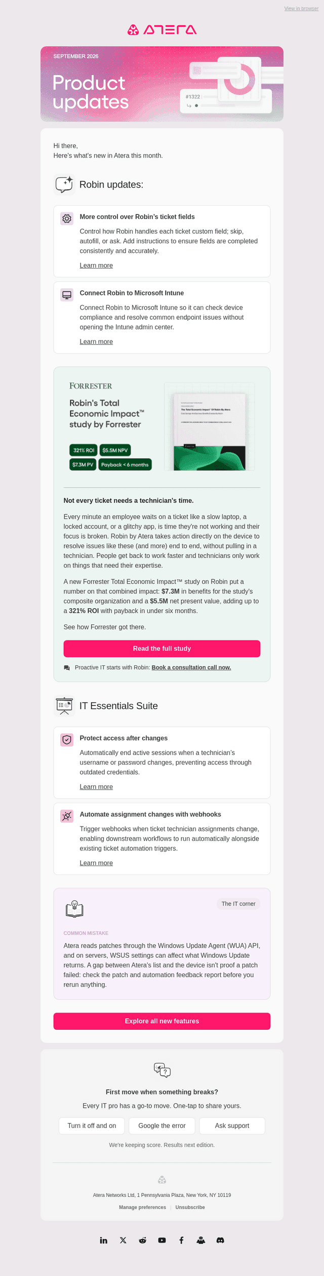 Atera email from Tue, Sep 15, 2026