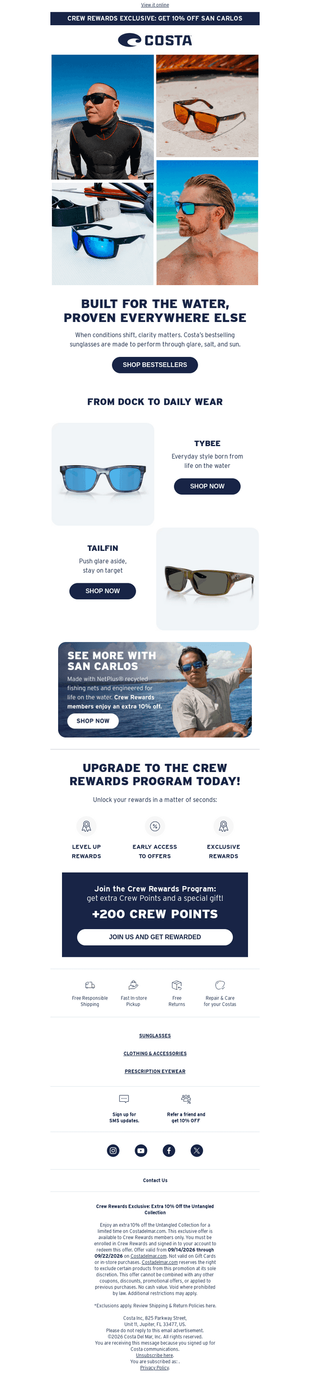 Costa Sunglasses email from Tue, Sep 15, 2026