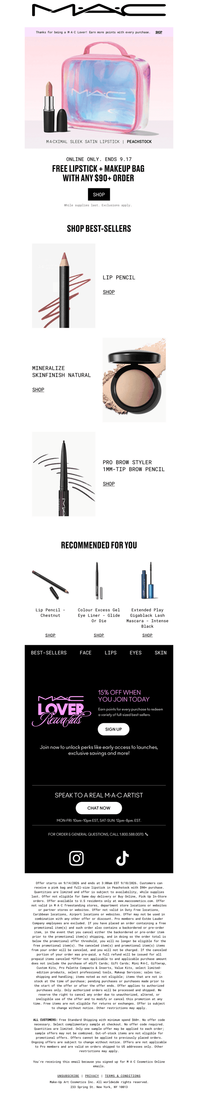 MAC Cosmetics email from Tue, Sep 15, 2026