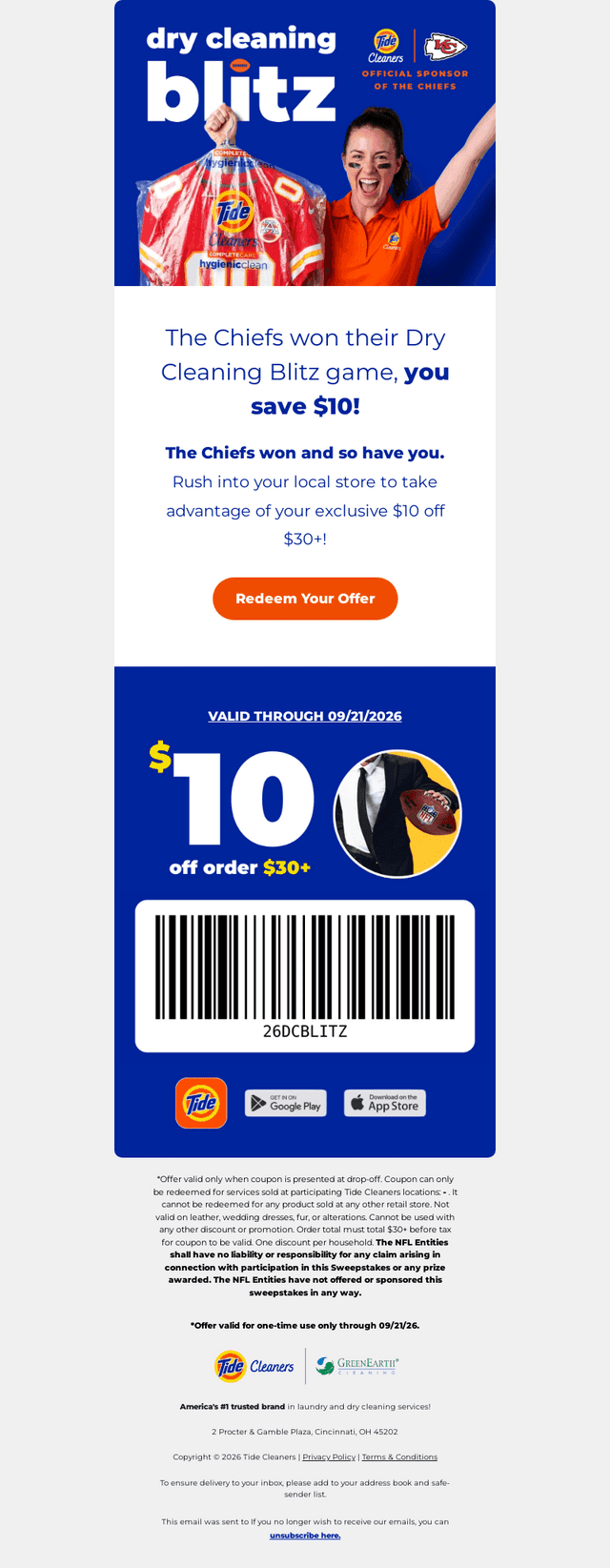 Tide Cleaners email from Tue, Sep 15, 2026