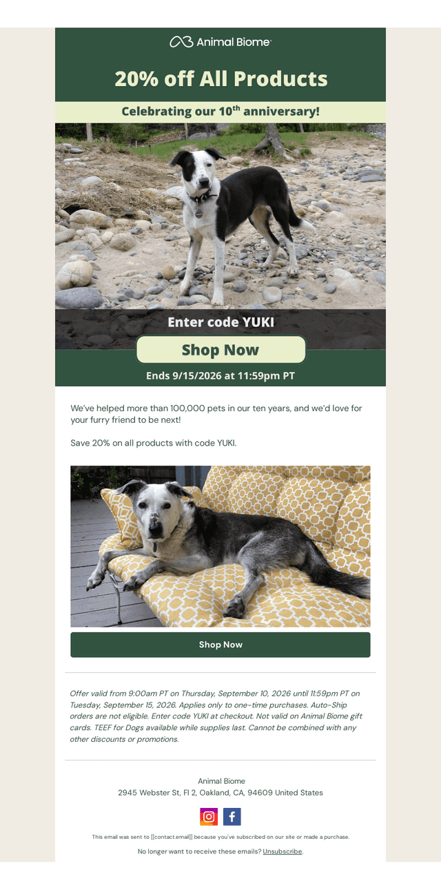 AnimalBiome.com email from Tue, Sep 15, 2026