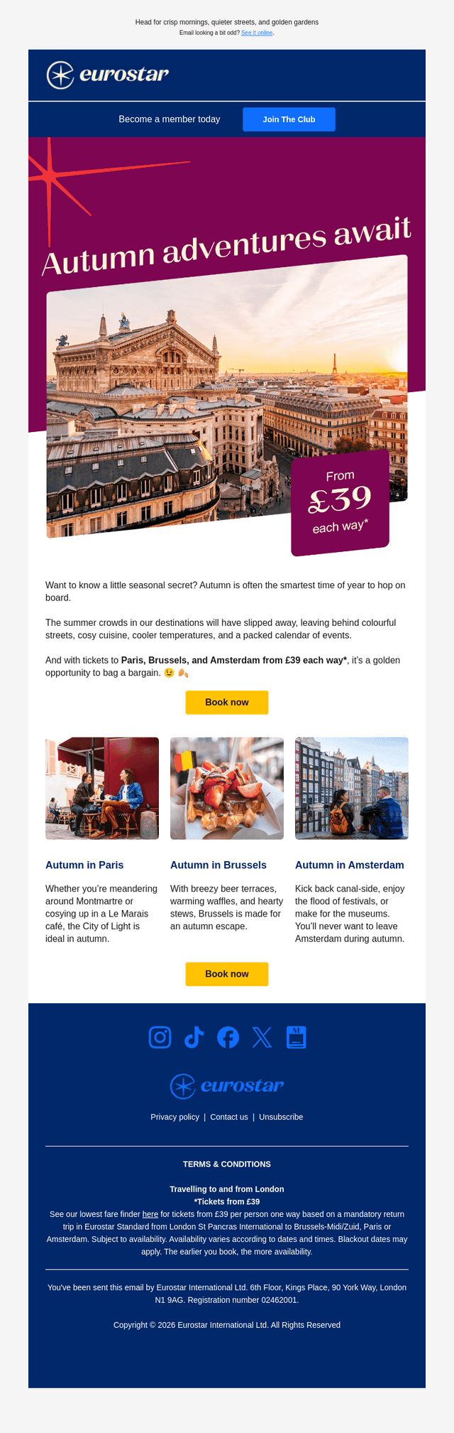 Eurostar email from Wed, Sep 16, 2026