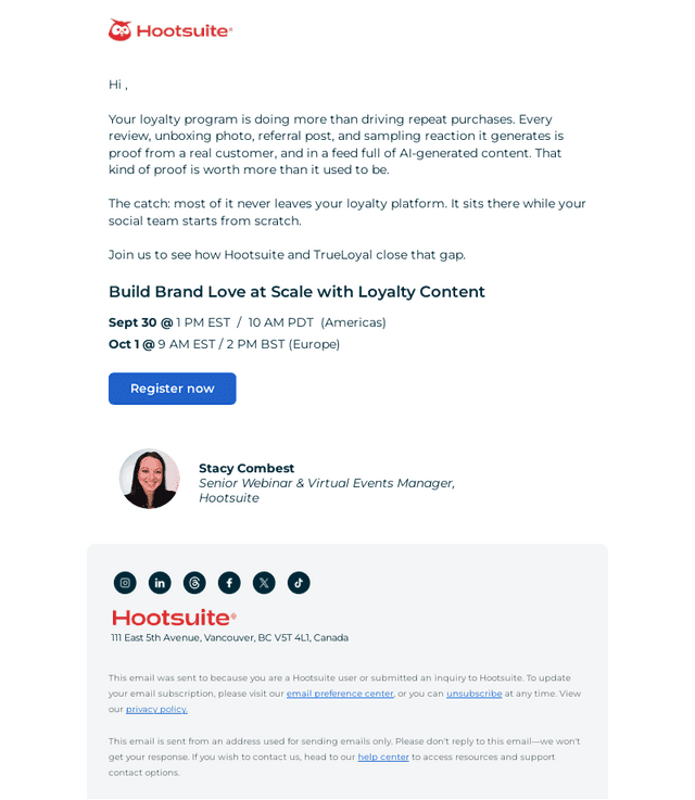 Hootsuite email from Wed, Sep 16, 2026
