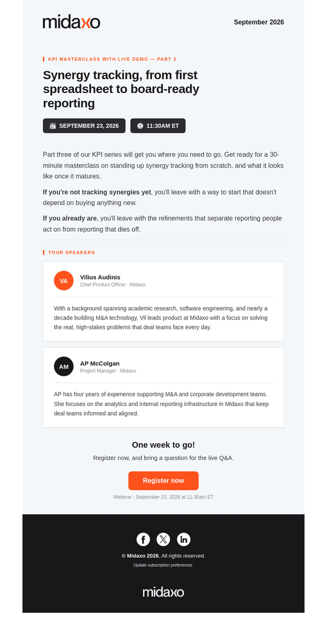 Midaxo email from Wed, Sep 16, 2026