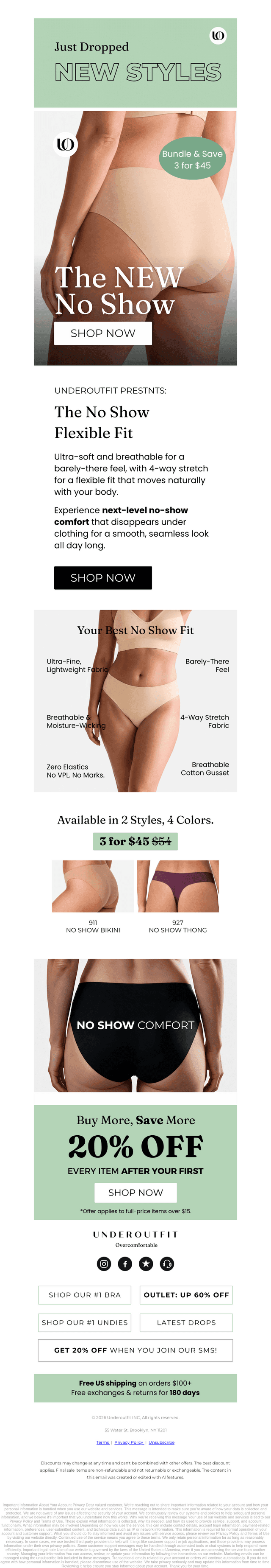 New: No Show Bikini & Thong
