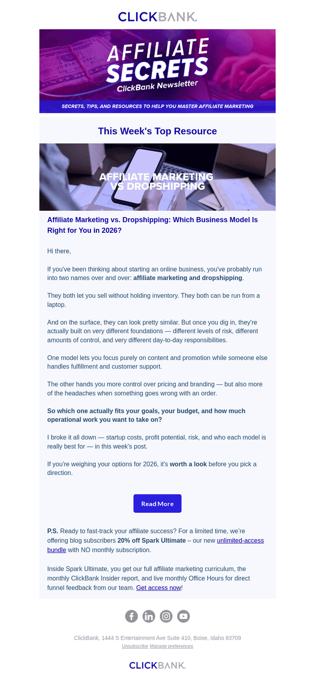 ClickBank email from Wed, Sep 16, 2026
