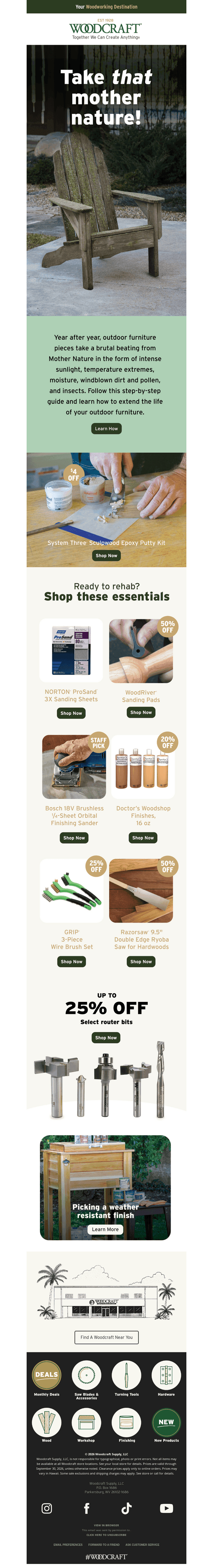 Woodcraft email from Wed, Sep 16, 2026