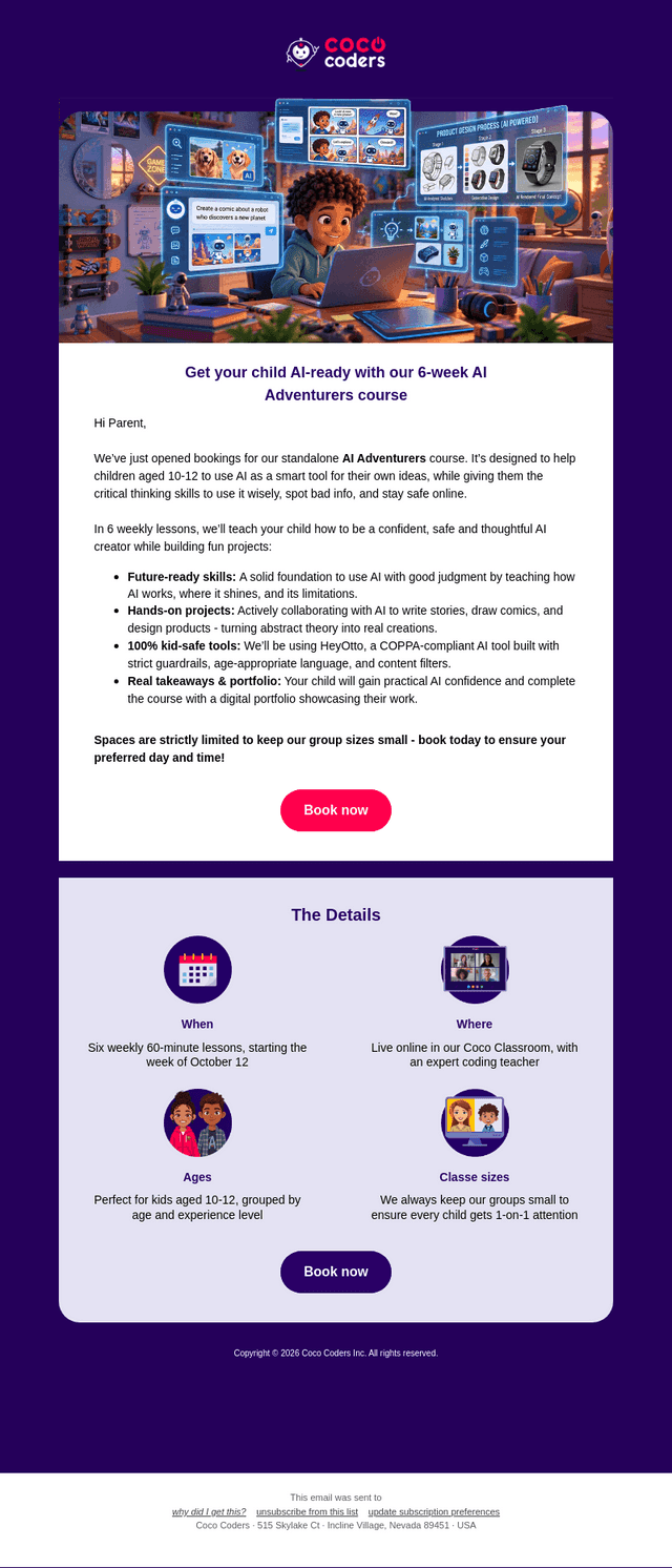 Coco Coders email from Wed, Sep 16, 2026