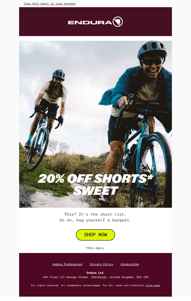 20% off shorts? Sweet.