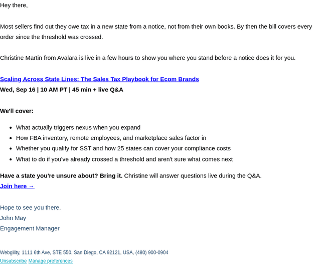 Webgility email from Wed, Sep 16, 2026