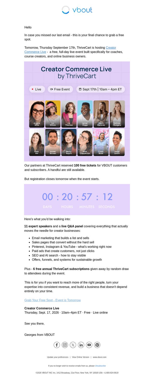 Vbout.com email from Wed, Sep 16, 2026