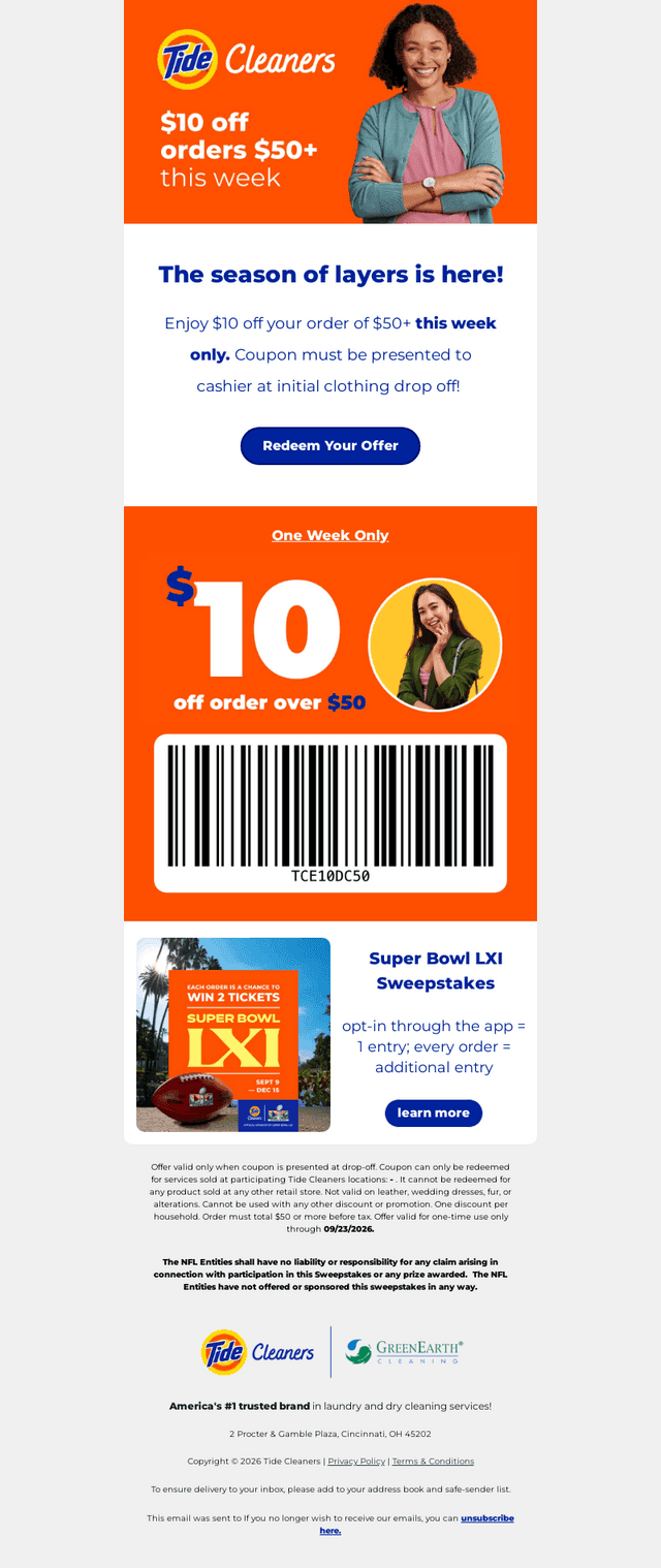 Tide Cleaners email from Wed, Sep 16, 2026