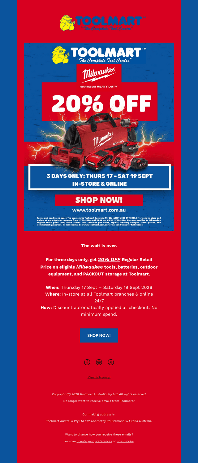 20% OFF Milwaukee at Toolmart⚡