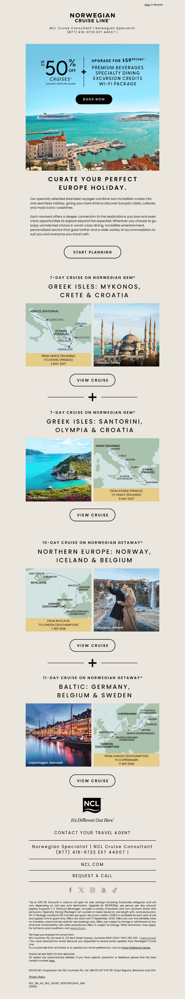 Norwegian Cruise Line email from Thu, Sep 17, 2026