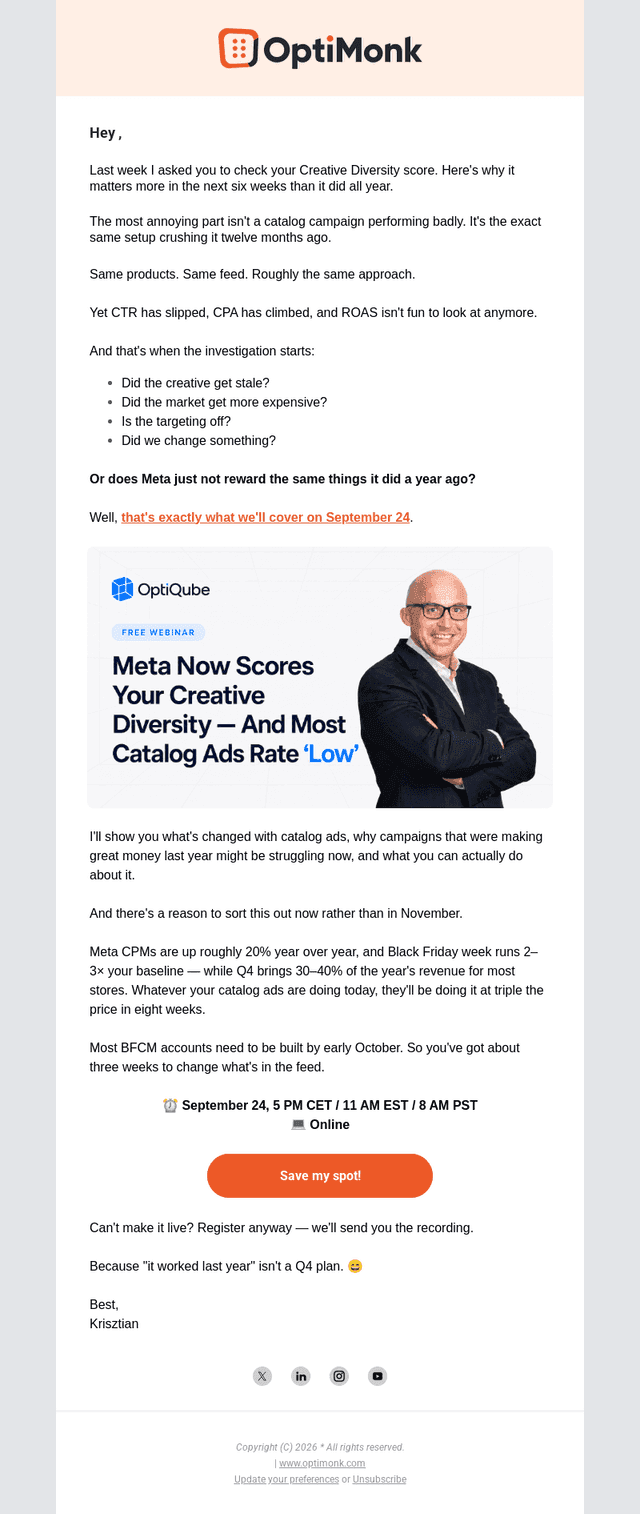 OptiMonk email from Thu, Sep 17, 2026