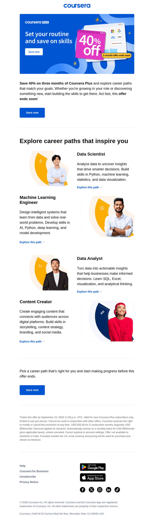 🎓 Ends soon: Save 40% on Coursera Plus today