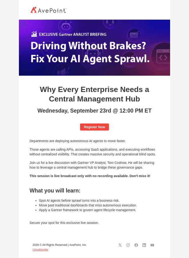 AvePoint email from Thu, Sep 17, 2026