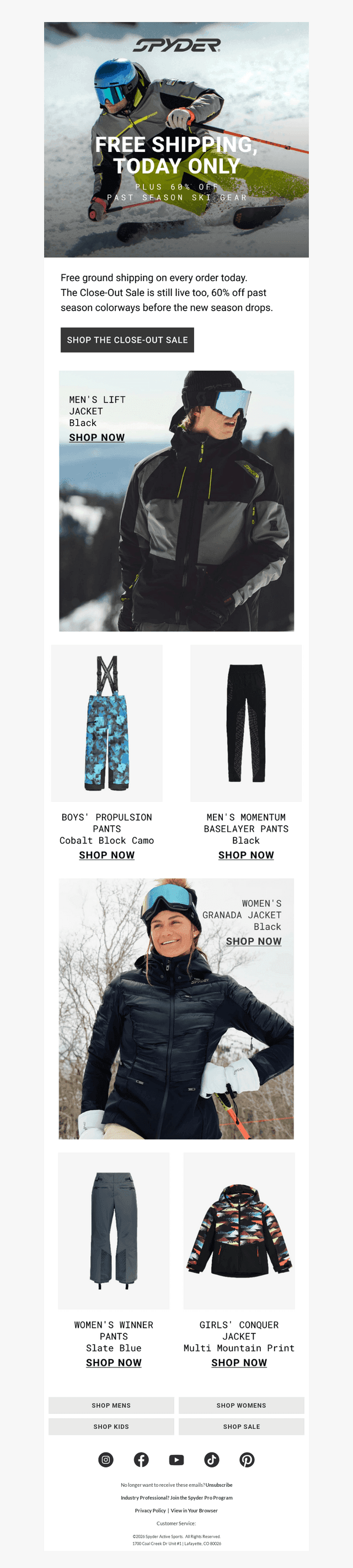 Spyder Active Sports email from Fri, Sep 18, 2026