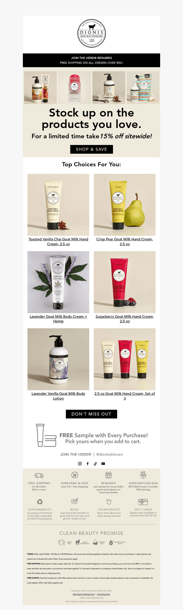 Dionis Goat Milk Skincare email from Fri, Sep 18, 2026